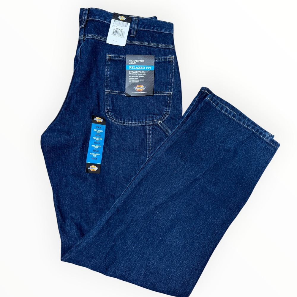 Dickies Carpenter Jeans Men 38x36 Blue New Relaxed Fit Straight Leg Cotton